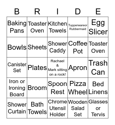 Rachael's Wedding Shower Bingo Card