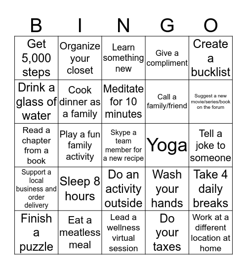 Telework Bingo! Bingo Card