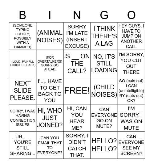 WFH Bingo! Bingo Card