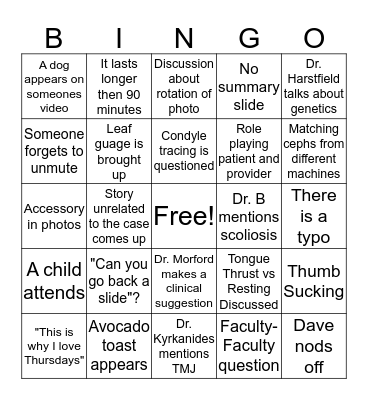 Case Conference Bingo Card