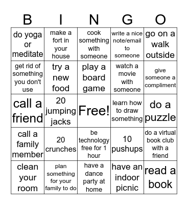 Spring Break BINGO Card