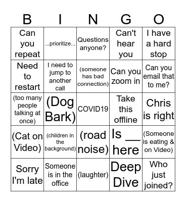 Conference Call Bingo Card