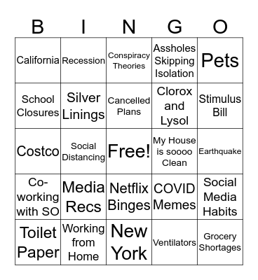 Covid Bingo Card