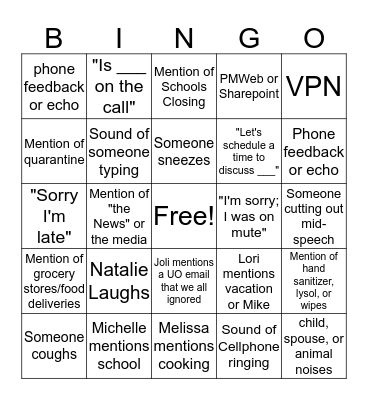 Conference Call Bingo Card