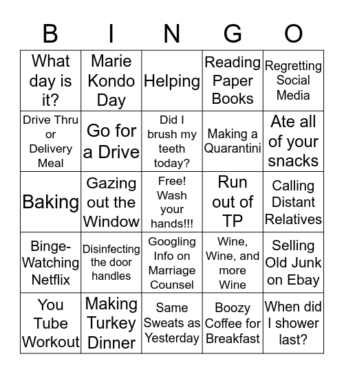 Quarantine Bingo Card