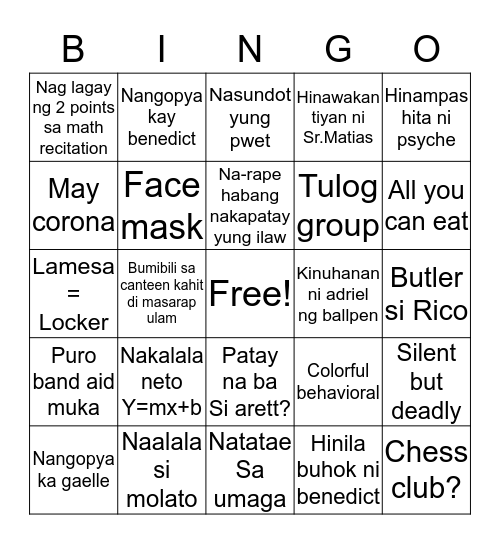 Mga kagaguhan sa 8-tempe room Bingo Card