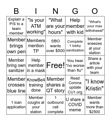 COVID 2020 Bingo Card