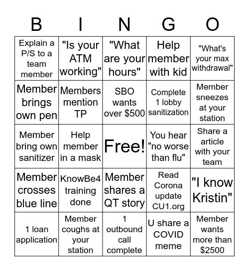 COVID 2020 Bingo Card