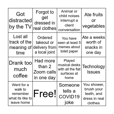 Connect to Care WFH Bingo! Bingo Card