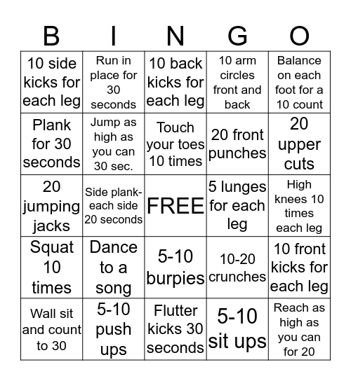 Active Bingo Card