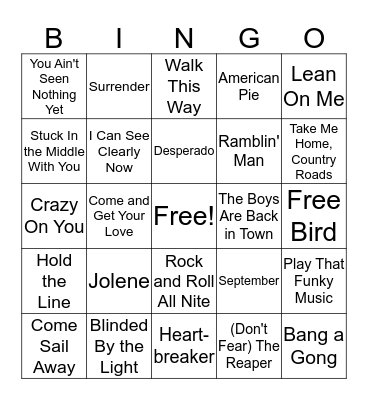 Music Bingo - '70s Bingo Card
