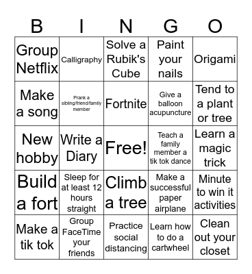 Spring Break Bingo! Round 1 Bingo Card