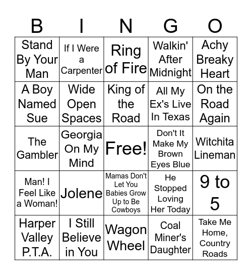 Music Bingo - Country Bingo Card
