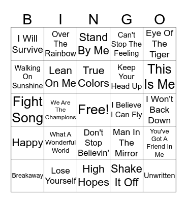 Music Bingo - Positivity! Bingo Card