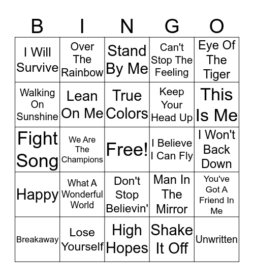 Music Bingo - Positivity! Bingo Card