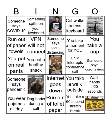 Shelter in Place Bingo Card