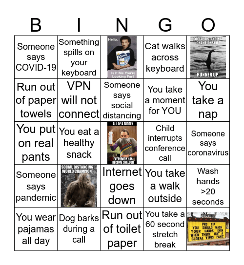 Shelter in Place Bingo Card