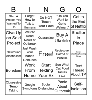 Quarantine Bingo Card