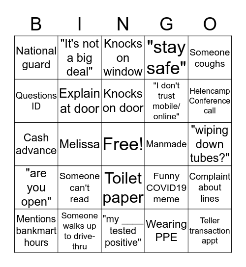 Quarantine Bingo Card