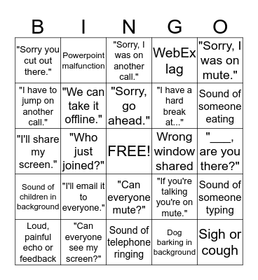 Conference Call Bingo Card