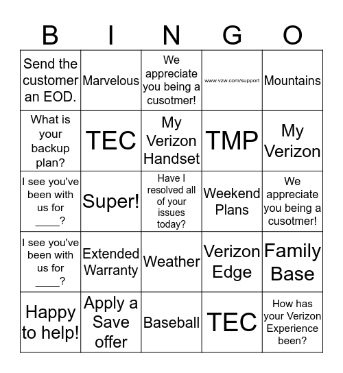 Untitled Bingo Card