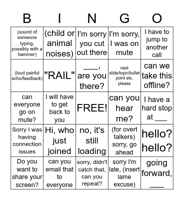 HWI Conference Call Bingo Card