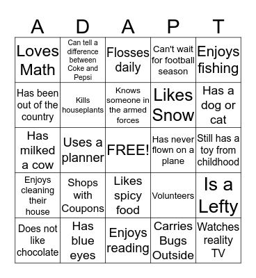 ADAPT PEOPLE BINGO Card