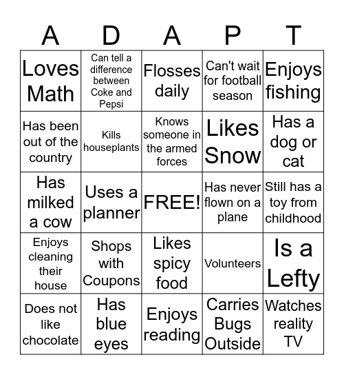 ADAPT PEOPLE BINGO Card