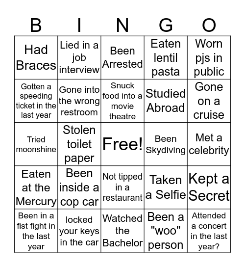 Have You Ever? Bingo Card
