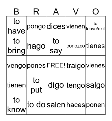 Go, Go, Go Verbs! Bingo Card