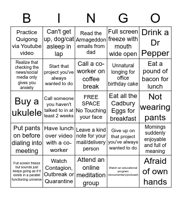 GBI Global Pandemic Bingo Card