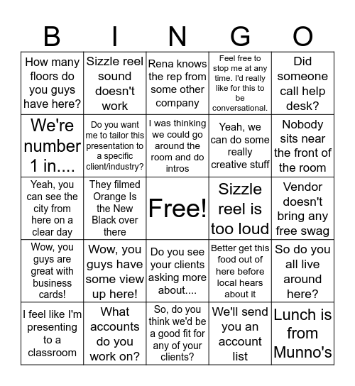 Active Lunch and Learn Bingo Card