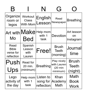 Monday Bingo Card