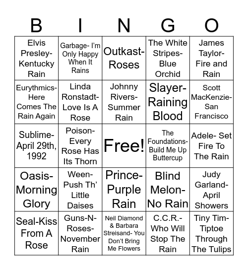 Total-Quiz.com Presents Radio Bingo: April Showers & May Flowers Bingo Card