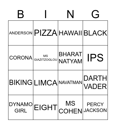 Pranati's 8th Birthday Party! Bingo Card