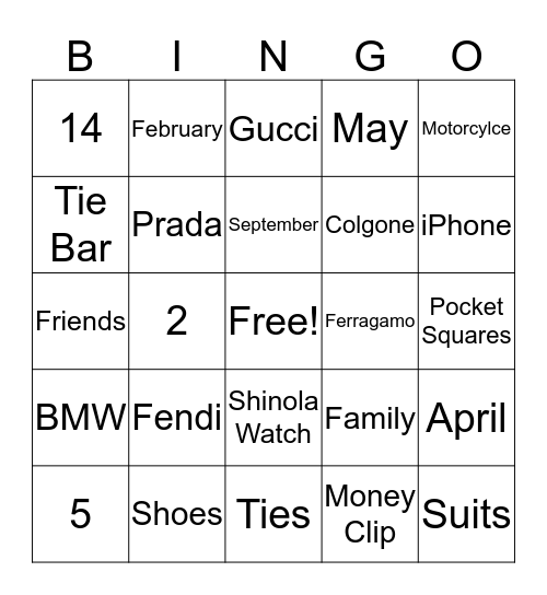Mosley Bingo Card