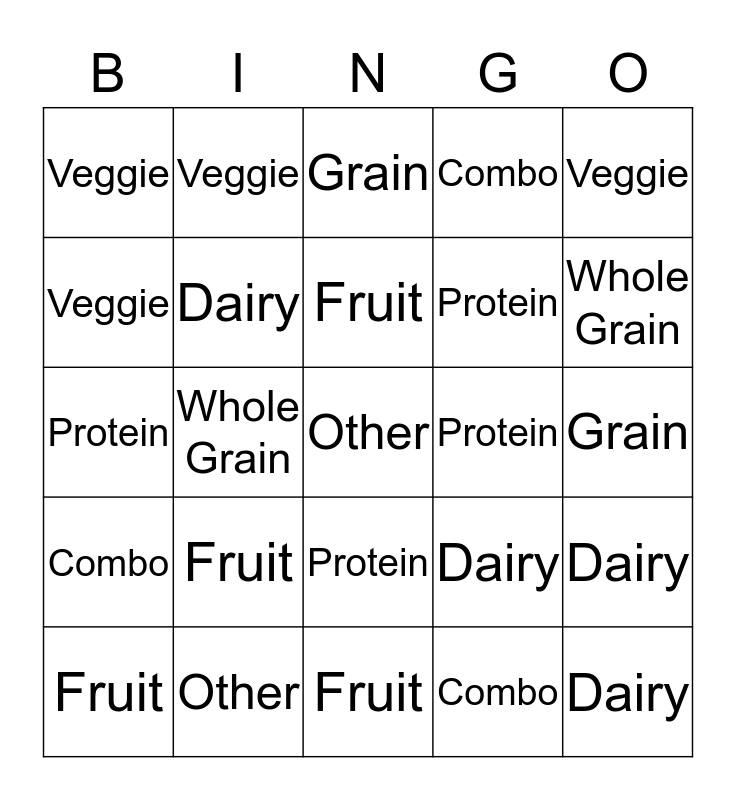Food Group BINGO Card