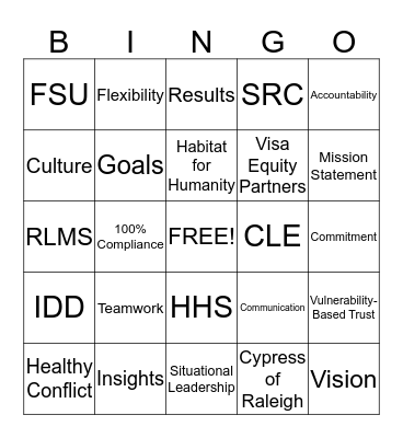 Corporate Boot Camp Bingo Card