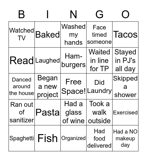 Quarantine Bingo 19 Bingo Card