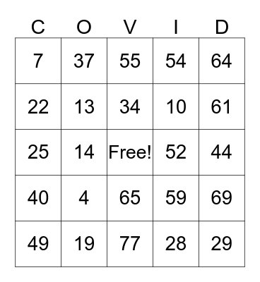 COVID-19 BINGO Card