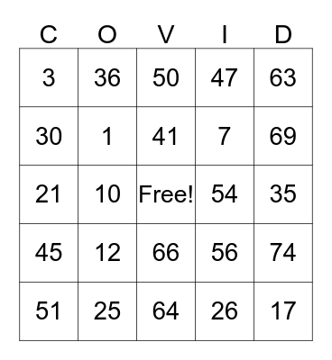 COVID-19 BINGO Card