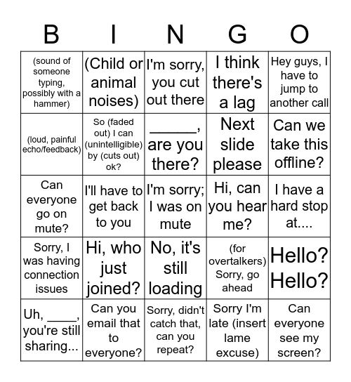 Conference Call Bingo Card