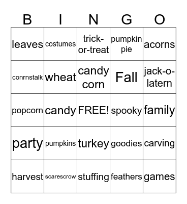 Mrs. Halicki's Awesome Class FALL BINGO! Bingo Card