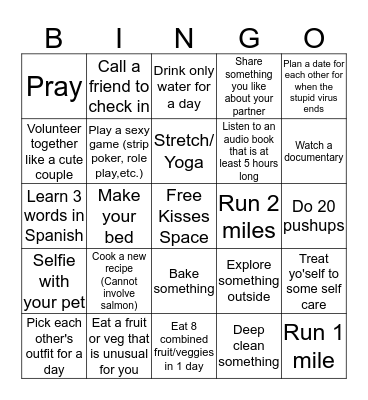 Laurel & Ross's Sexy Bingo Challenge Bingo Card