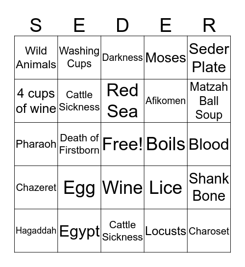 Passover Bingo Card