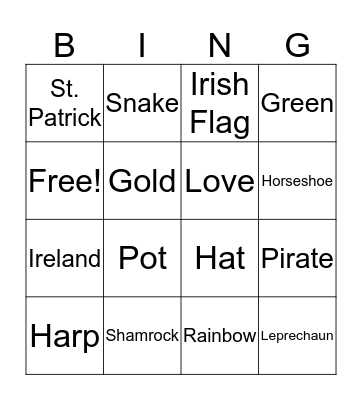 St. Patrick Bingo Card