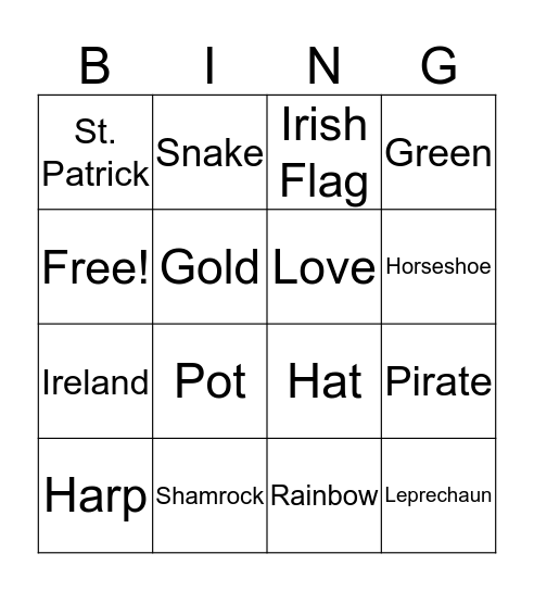 St. Patrick Bingo Card