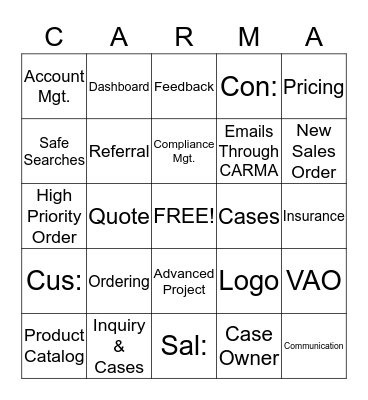 CARMA BINGO Card