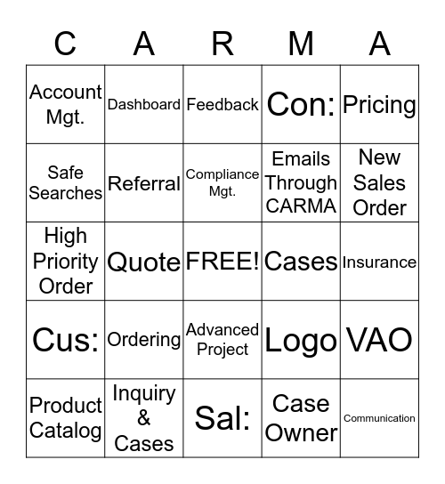 CARMA BINGO Card