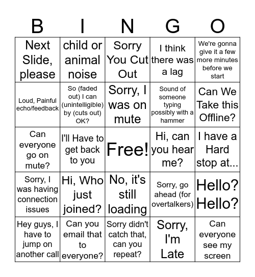 Conference Call Bingo Card